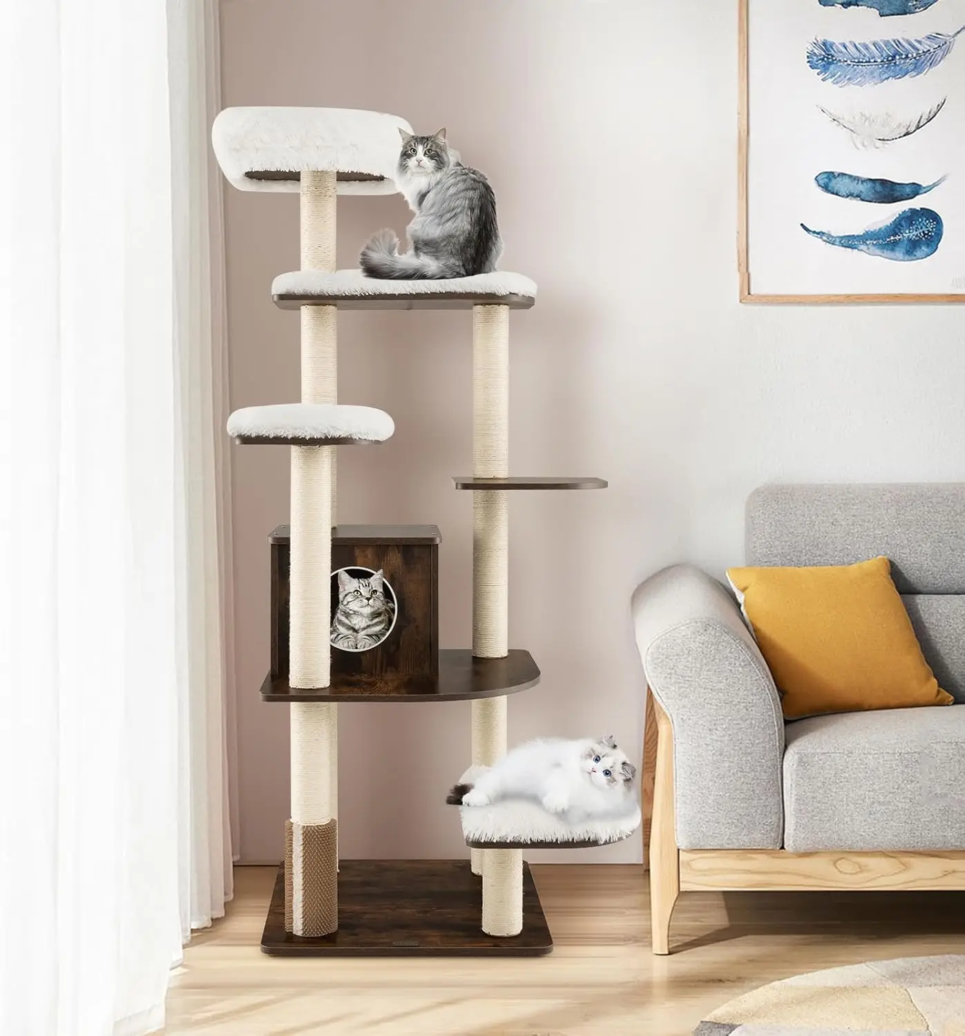 PETSITE Tall Cat Tree for Indoor Cats, 71 Inches Multi-Level Modern Cat Tower with Plush Perch, Cozy Condo, Platforms.