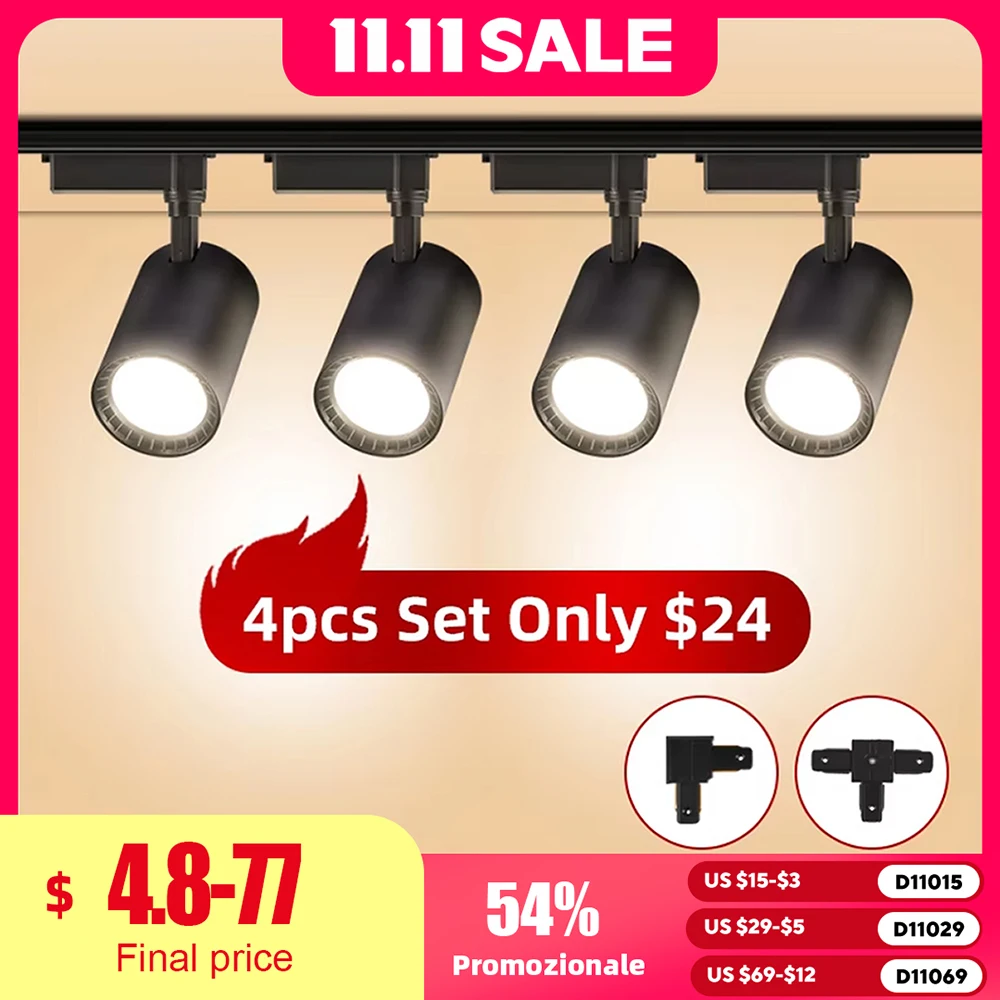 Full Set Track Light rails 220V 110V Spot Led Track Light Ceiling Lamp COB Spotlight Rail Lighting Fixture Home Clothing Store