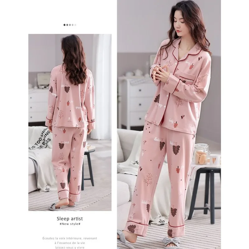 2024 neue Baumwoll pyjamas Frauen Frühling Sommer Nachtwäsche Langarm Cardigans Homewear lose lässige V-Ausschnitt lose Lounge wear Set