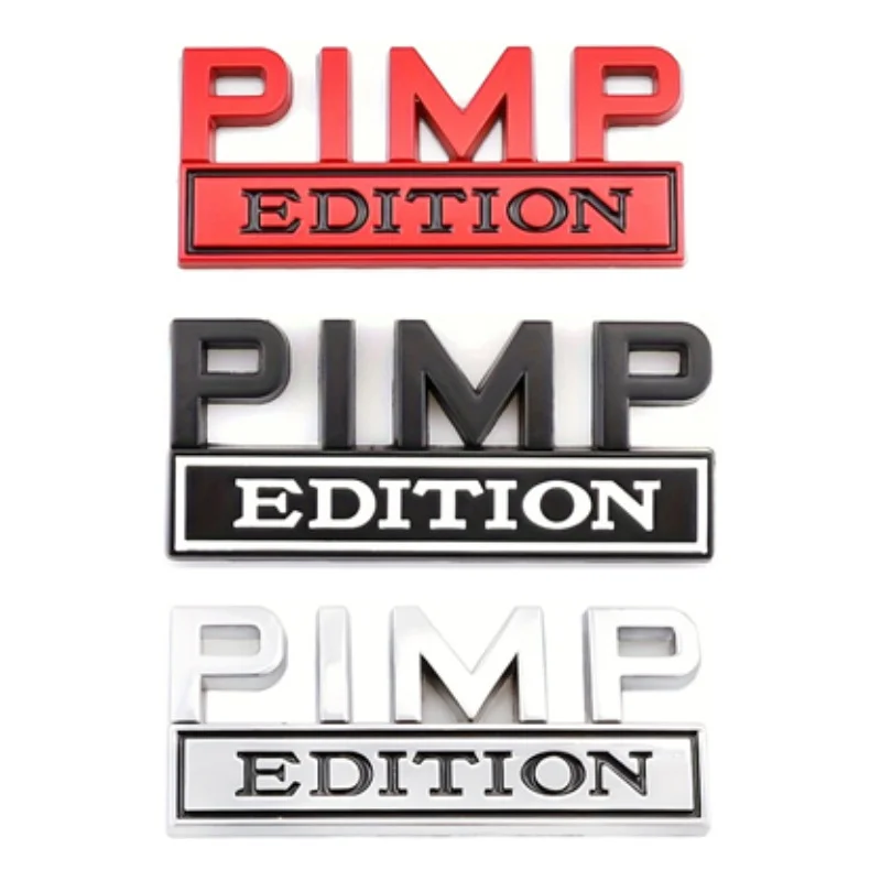 A PIMP premium alloy metal car badge - a 3D emblem with strong adhesive backing, suitable for a variety of cars, trucks, SUVs