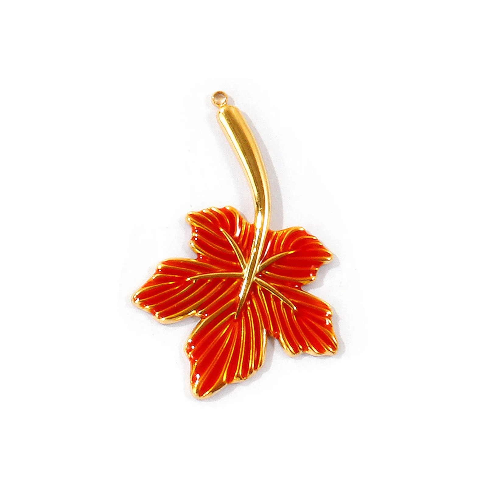 1 Stück Herbst-Emaille-Blatt-Sonnenanhänger Ahorn-Herz-Blatt 304 Edelstahl 18K vergoldeter Anhänger DIY Halskette Schmuck Großhandel – Detail 3