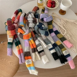 Women Rainbow Stripe Knitted Scarf Patchwork Clashing Colors Long Soft Scarves Female Winter Premium Feeling Weenie Scarf Shawl