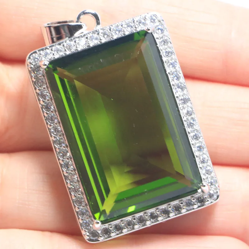 Buy 6 Get 1 Free 46x27mm Deluxe Big Size Rectangle 30x20mm Green Peridot Rich Blue Aquamarine White CZ Silver Pendant