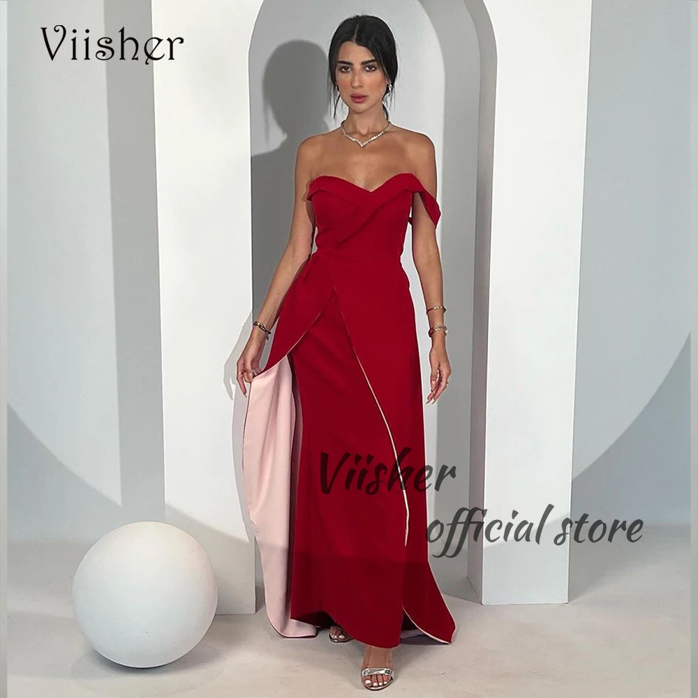 

Red Satin Meramid Evening Dresses One Shoulder Sweetheart Prom Dress with Slit Floor Length Arabian Dubai Formal Evening Gowns