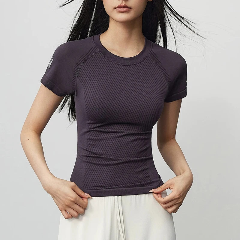Damen Yoga Fitness Kurzarm-Shirt, Sommer Neu Atmungsaktiv Schnelltrocknend Schlankmachendes Yoga-Sport-T-Shirt – Detail 7