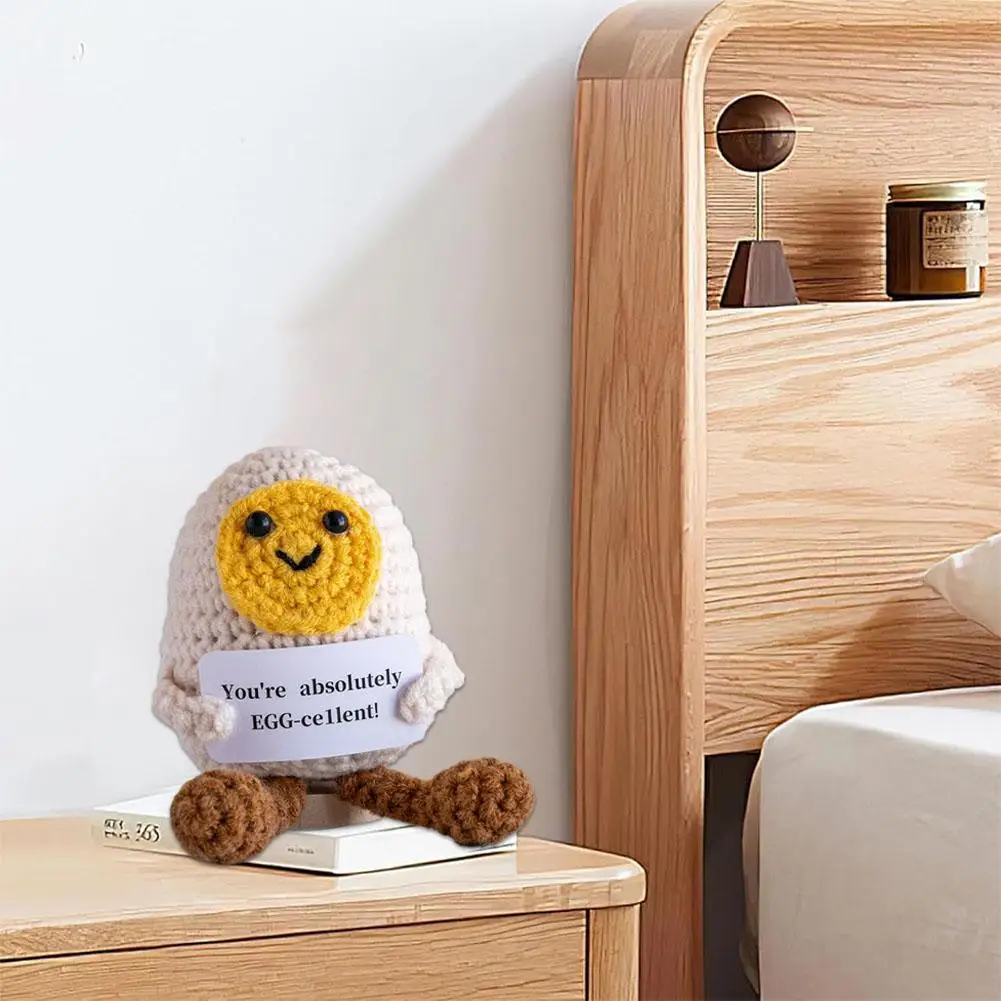 Divertido muñeco de huevo de energía positiva de ganchillo, decoración para la habitación del hogar, tarjeta de regalo de Navidad con adorno Artificial de escritorio de oficina N0J9