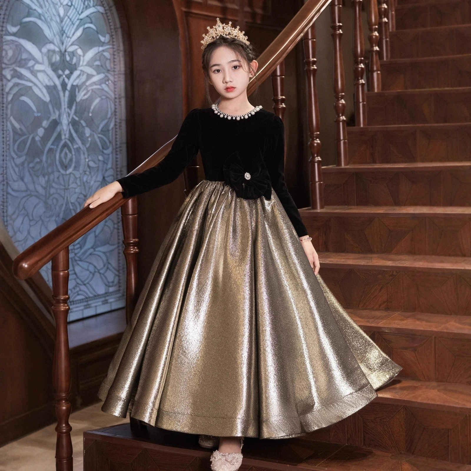 

Элегантный контрастный костюм принцессы для девочек, блестящая одежда для выступлений на фортепиано, свадебные платья, вечерние платья для дня рождения, официальные вечерние платья