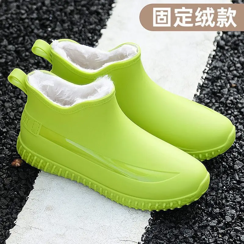 

2024 Fashion warm womens galoshes ankle rain boots plush waterproof shoes woman winter fur lined rainboots ladies rubber boots