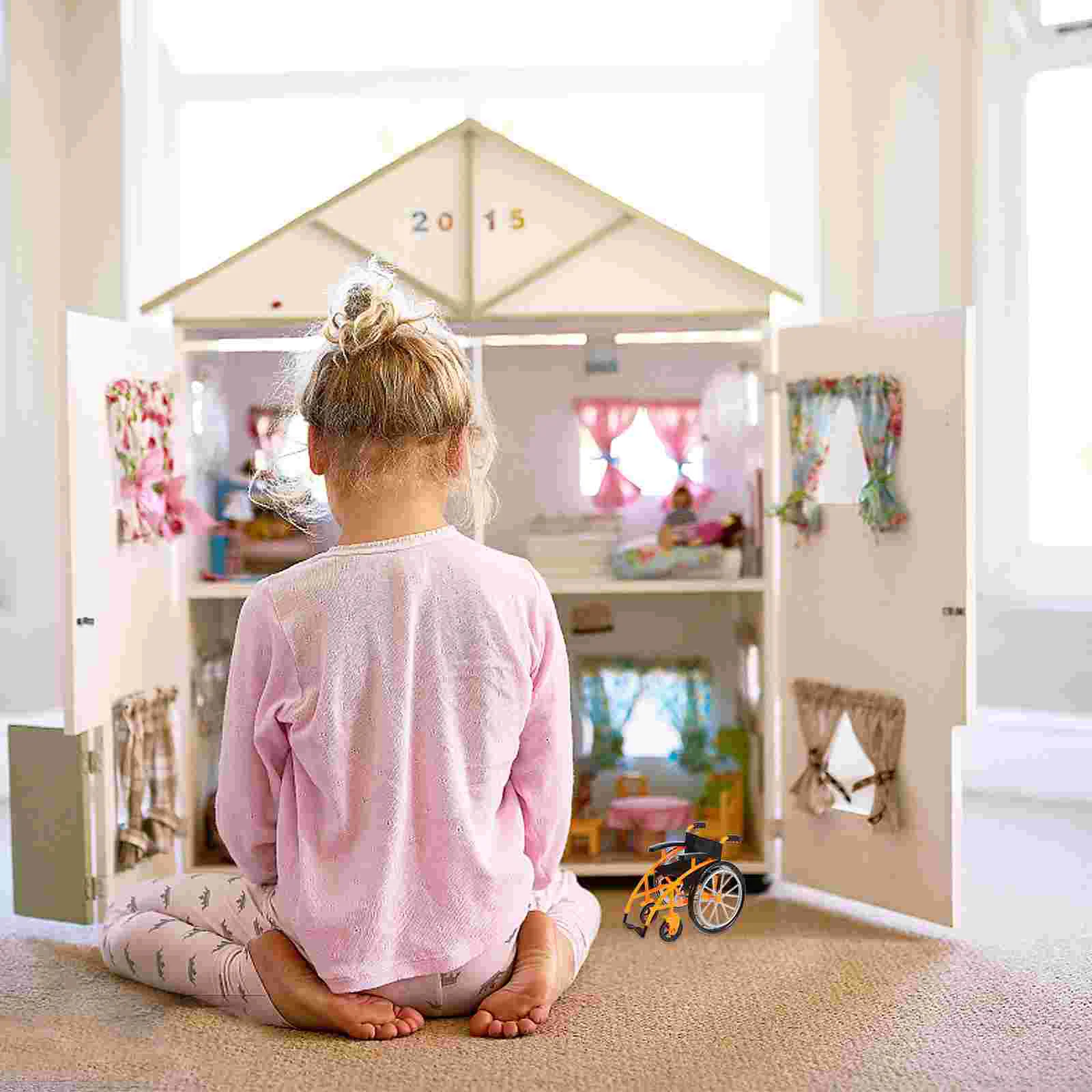 Juguetes infantiles, silla de ruedas, casa de muñecas, accesorios hospitalares, juego de médico, suministros médicos en miniatura naranja, bastón para caminar, muñecas para bebés