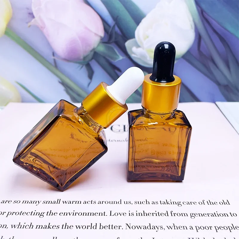 Bottiglie di profumo con contagocce in vetro trasparente piatto da 15 ml con pipetta in vetro per essenza siero CBD olio da massaggio campione da viaggio contenitore vuoto