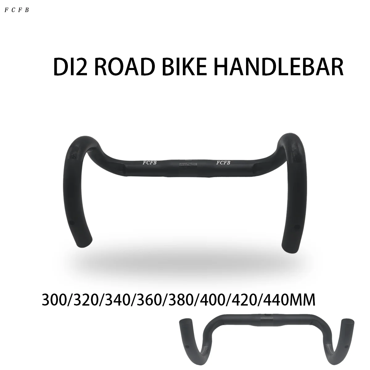 

FCFB Matte Black Carbon Road Drop Handlebar with White Logo, Anti-Slip Frosted Surface, Multi-Size Light Bent Bar for Road Bikes
