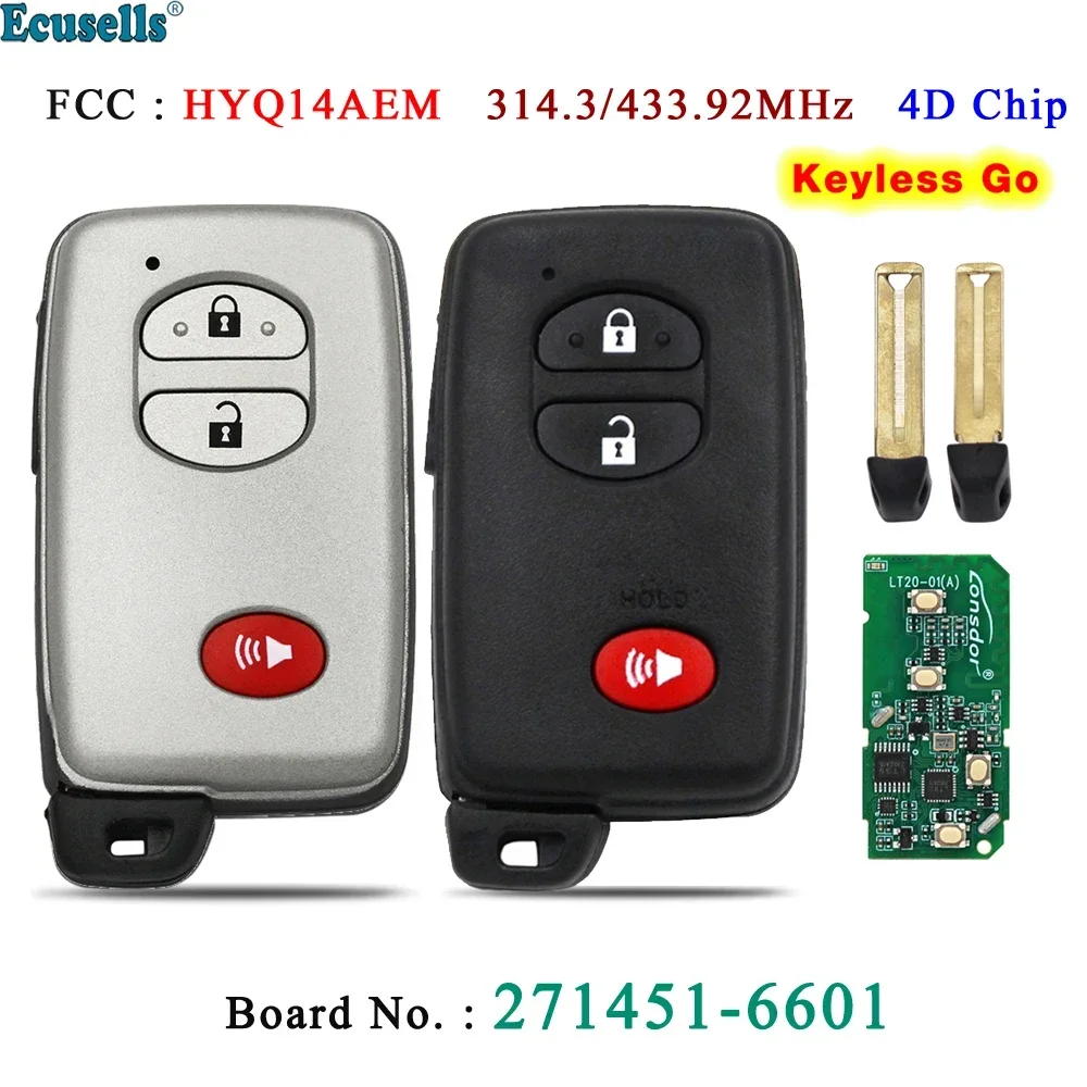 Ecusells Proximity Smart Remote Key Fob ASK 314.3MHz 433.92MHz for Toyota RAV4 Land Cruiser Board 271451-6601 GNE FCC# HYQ14AEM