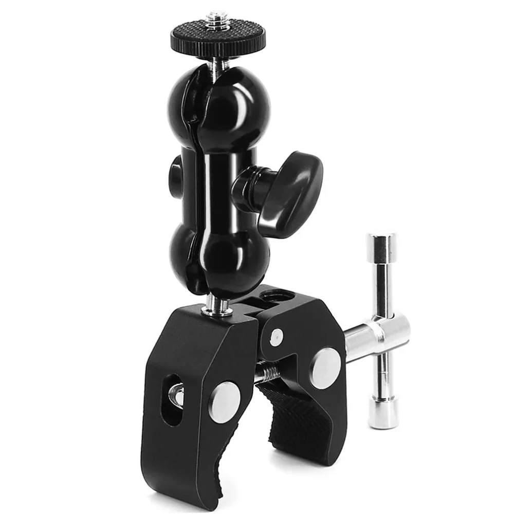 Metal Super Clamp Mount with Double Ball Head Magic Arm Clamp 1/4'' 3/8'' Hole for Mount DSLR Camera Monitor LED Light Mic