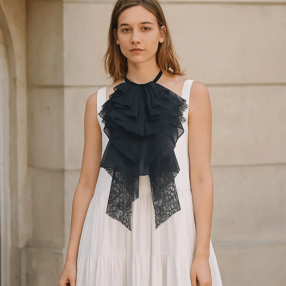 Detachable Layered Lace False Collar Elegant Adjustable Decorative Lace Neckline French Style Comfortable Ruffled Design Collar