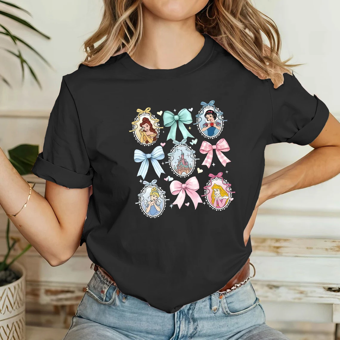 

Disney Princess Printed T-Shirt Women's Short Sleeve Casual Party Shirt