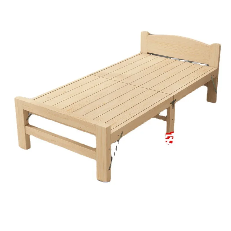 Folding bed single bed household wooden bed durable lunch small solid wood simple