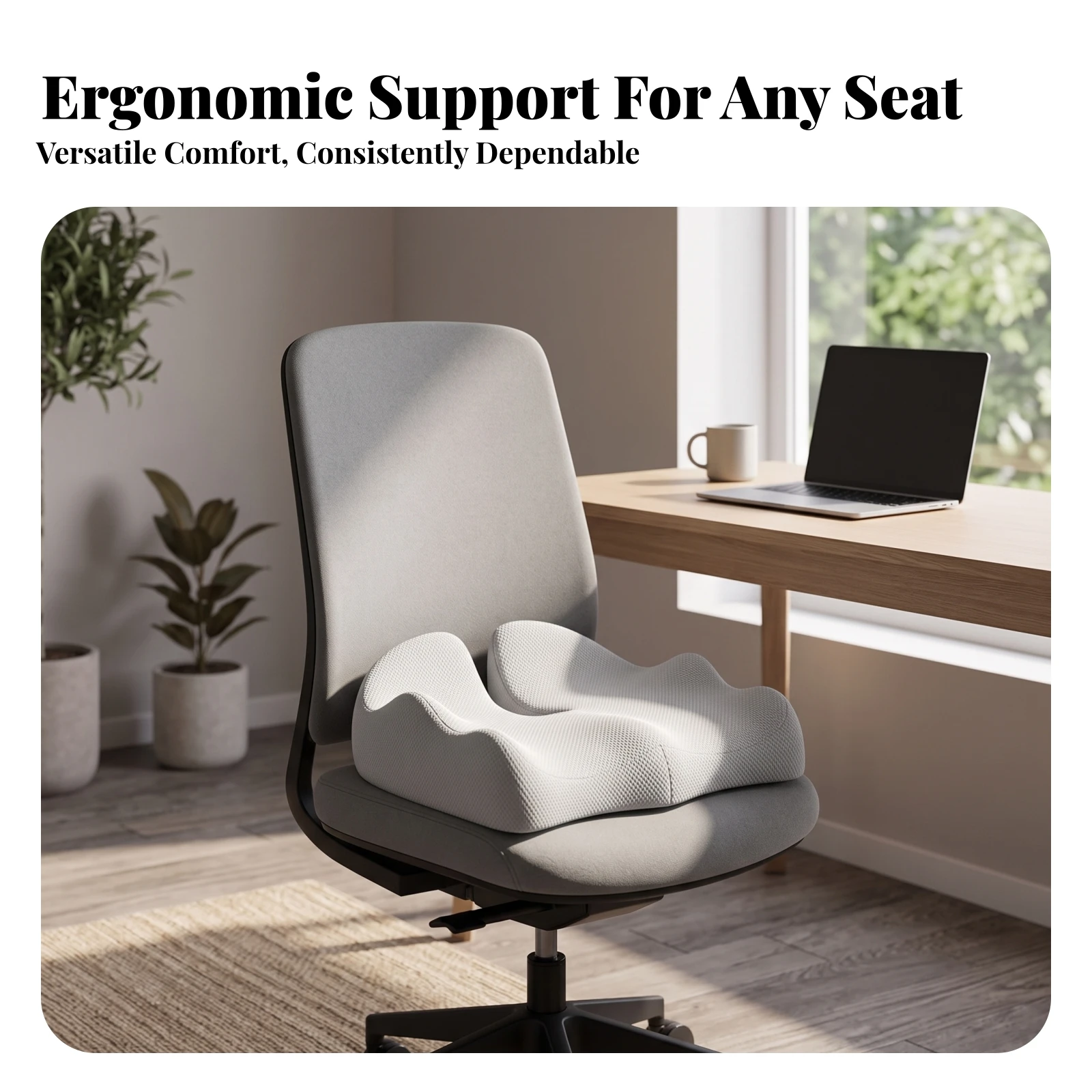 Memory Foam Seat Cushion Ergonomic Contoured Seat Cushion Chair Pad Balanced Support Soft for Office Workers, Desk
