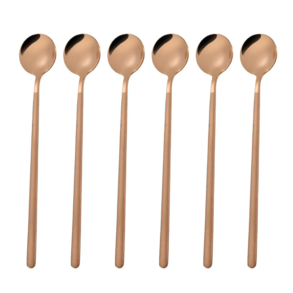 

6 pcs Coffee Mini Round Long Handle Teaspoon Suitable for Home Stainless Steel Spoon Restaurant Coffee Spoon Bar