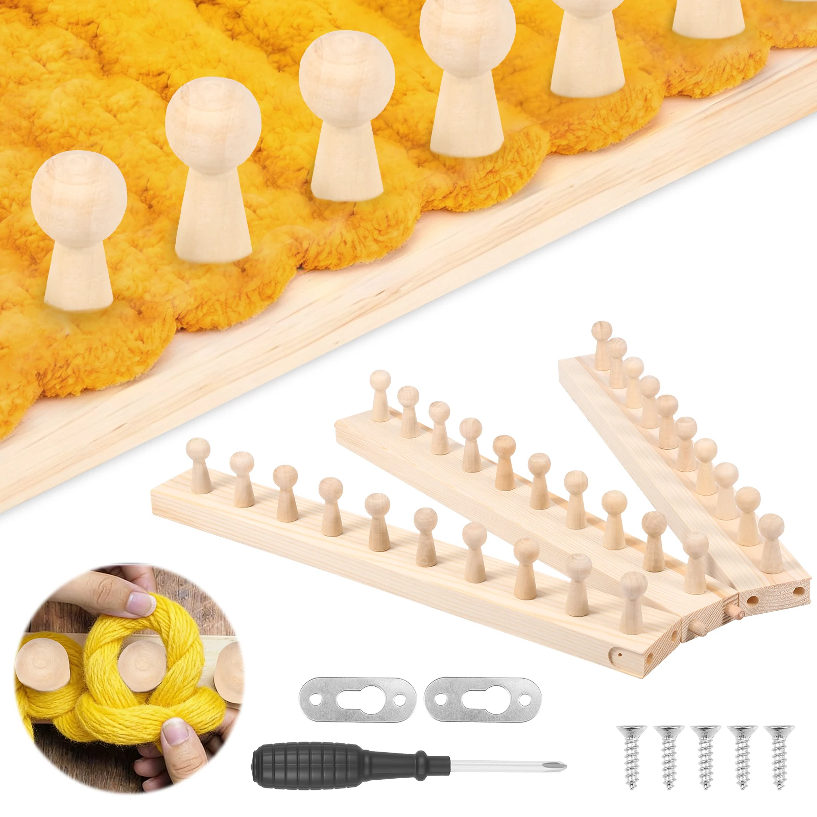 

Chunky Knitting Machine 46/47inch Blanket Knitting Machine Wooden Chunky Weaving Frame Adjustable Size Hand Knitting Carpet Tool