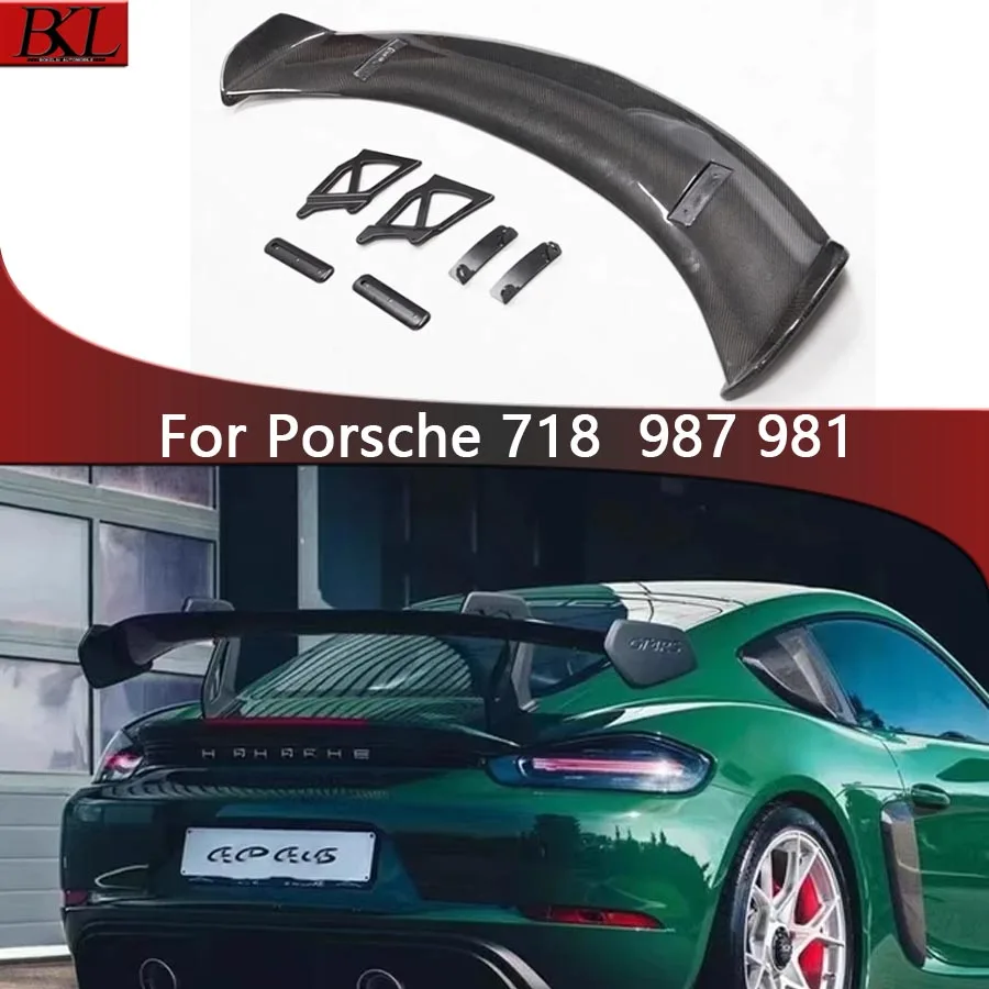 For Porsche 718  982 Cayman Boxster Carbon Fiber Tail fins Rear Trunk Spoiler Guide Wing Rear Wing GT4 Style body kit