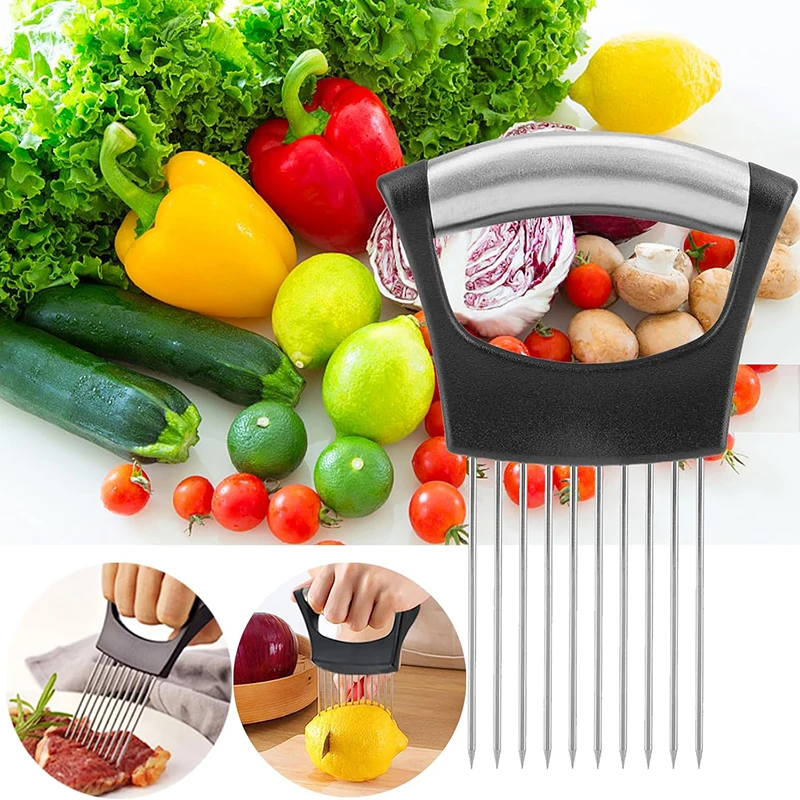 Stainless Steel Onion Slicer Holder Onion Holder For Slicing Food Slicers Assistant Tomato Onion Cutter Holder Cutting Fork