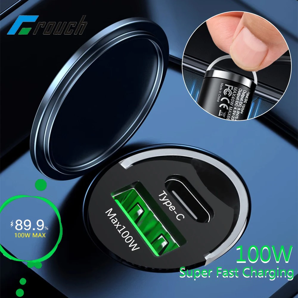 Car Charger 100W Super Fast Charging QC3.0 PD USB Car Charger Type C Car Phone Charger Adapter For iphone Samsung Huawei Xiaomi