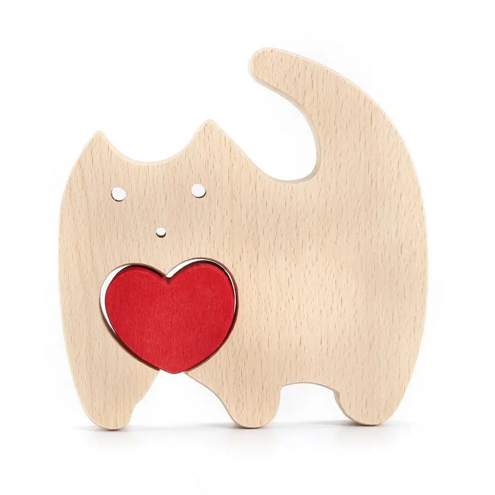 Valentine Day Keepsake Wooden Animal Puzzle Ornament Gift for Christmas Birthdays Rabbit Cat for Family