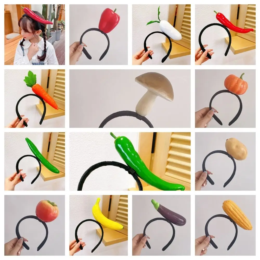Aro para el pelo de comida simulada de tomate a la moda, diadema de frutas con plátano, pimienta, berenjena, patata, bandas para el cabello vegetales para uso diario