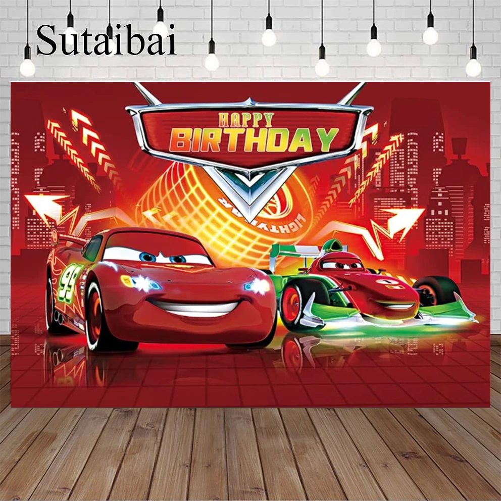 

Cartoon Red Cars Backdrop Hot Car Birthday Party Supplies Hot Race Car Birthday Decorations Race Car Background for Photography