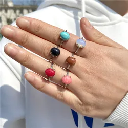 Fashion Natural Stone Ring Female Engagement Agates Beads Opal Rings Adjustable Finger Rings For Women Bridal Accessories Party