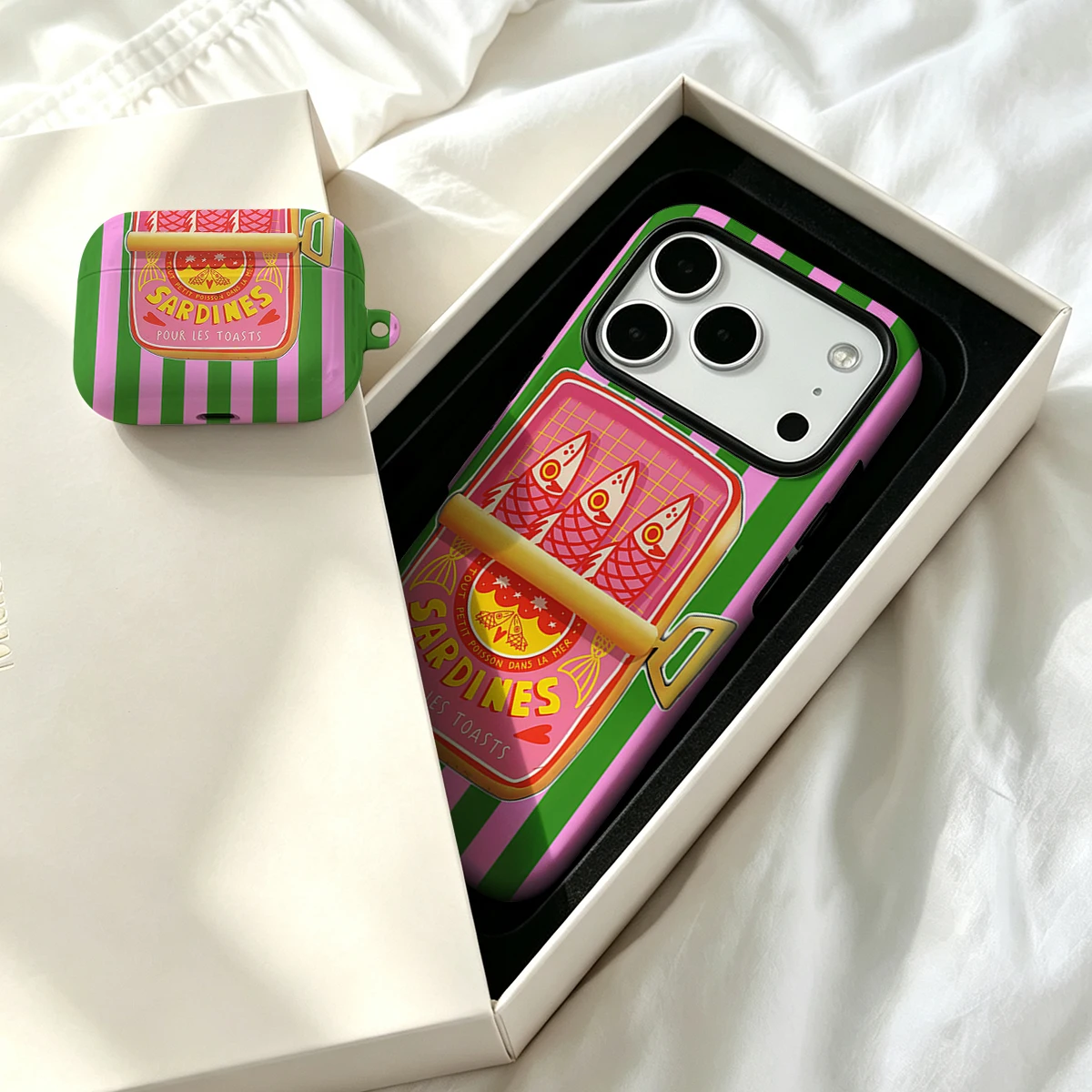 Pirve Matte Bumper For Magsafe Case For iPhone 18 17 16 15 14 Plus 13 Pro Max Shockproof Hard PC Sardines pink stripe Cover