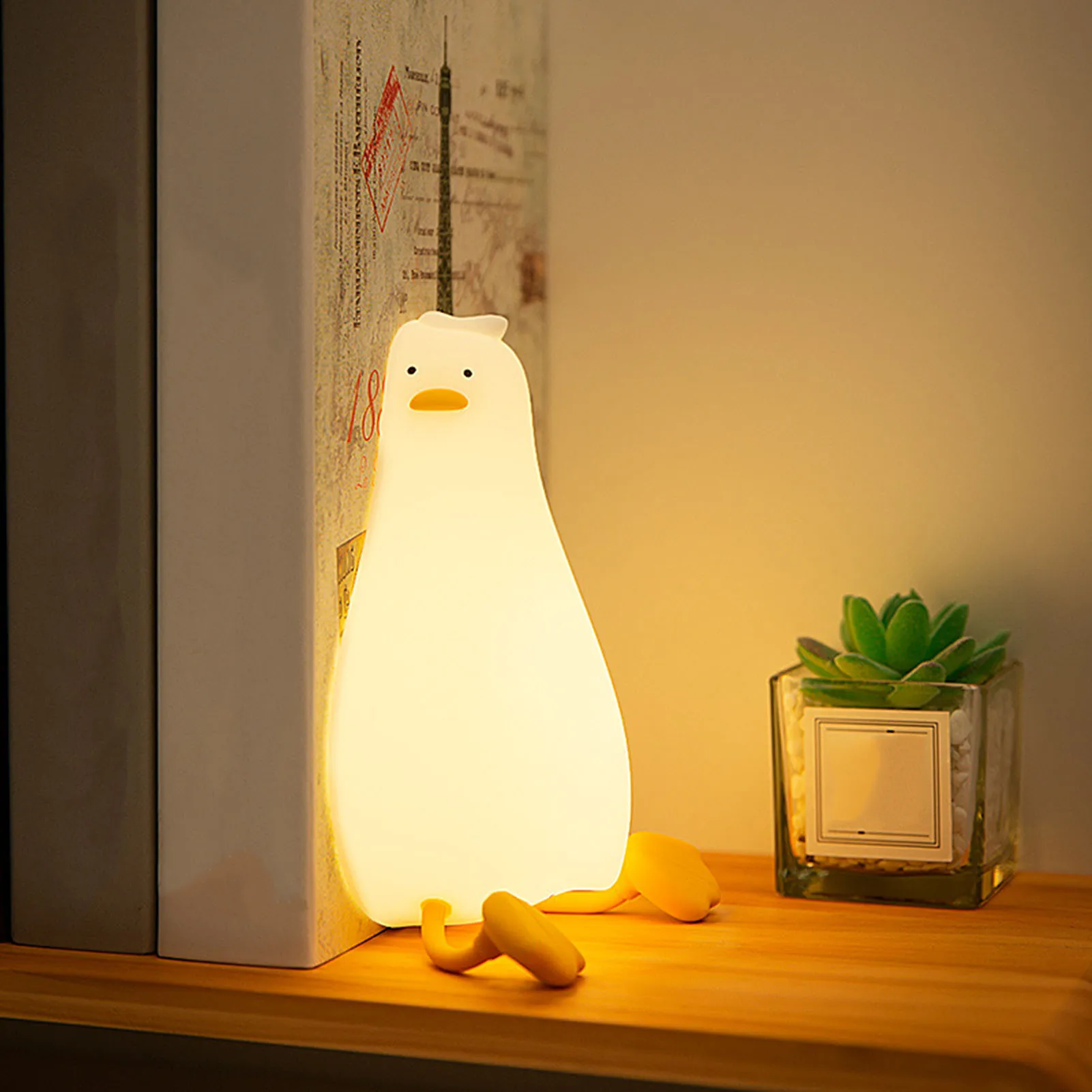 Cute Duck Night Light USB Rechargeable Night Light with Touch Sensor Soft Eye Caring Night Light Bedrooms Home Decor Lamp