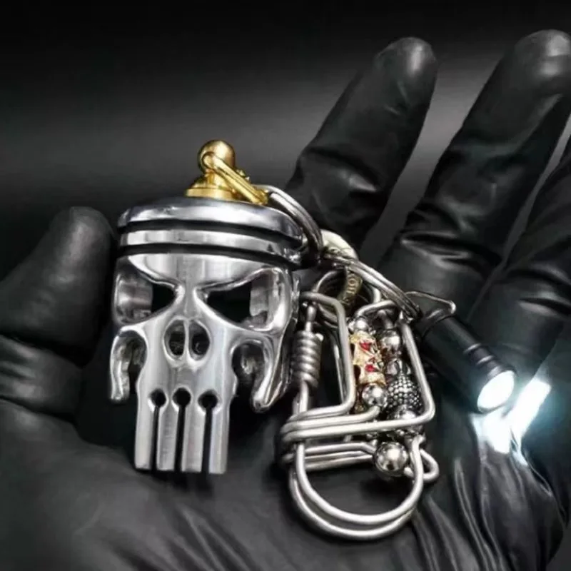 Alloy Skull Keychain Accessories Decorative Piston Art Keychain Pendant