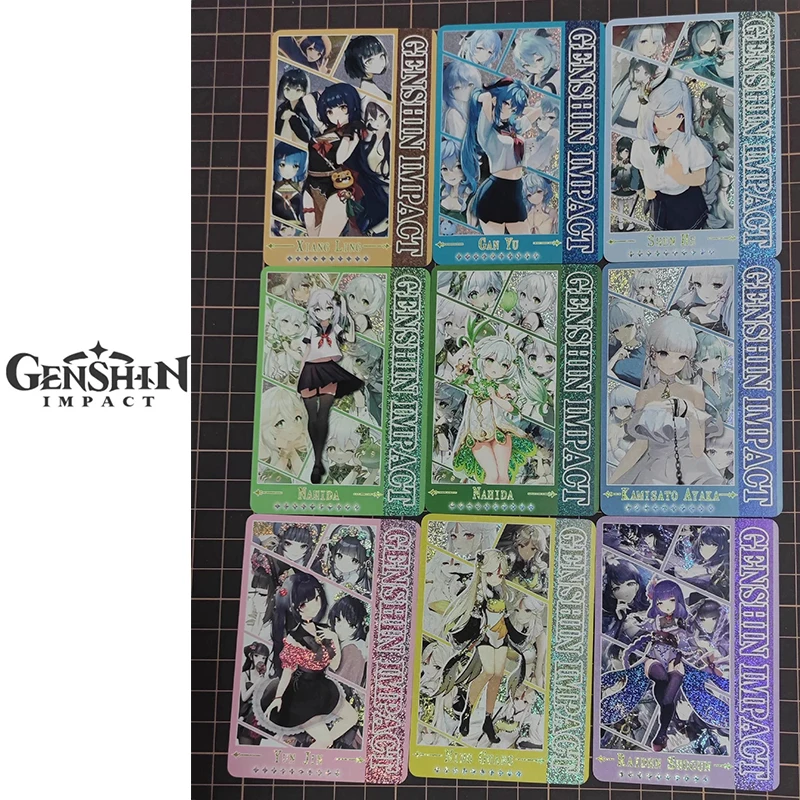 Fai da te Genshin Impact 9 pz/set Keqing Ganyu personaggi Anime collezione abbronzante flash card Game card toys regalo di compleanno di natale