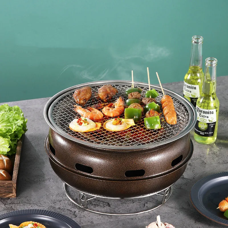 Zewnętrzny przenośny Grill Grill węglowy Grill ze stali nierdzewnej handlowy koreański okrągły Grill węglowy