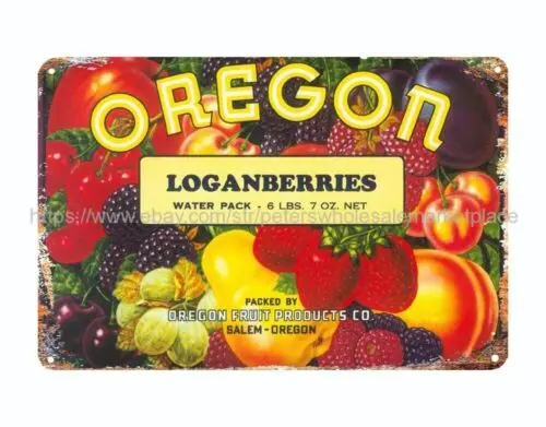 home bar Logan berries Crate Label Fruit Box Oregon metal tin sign