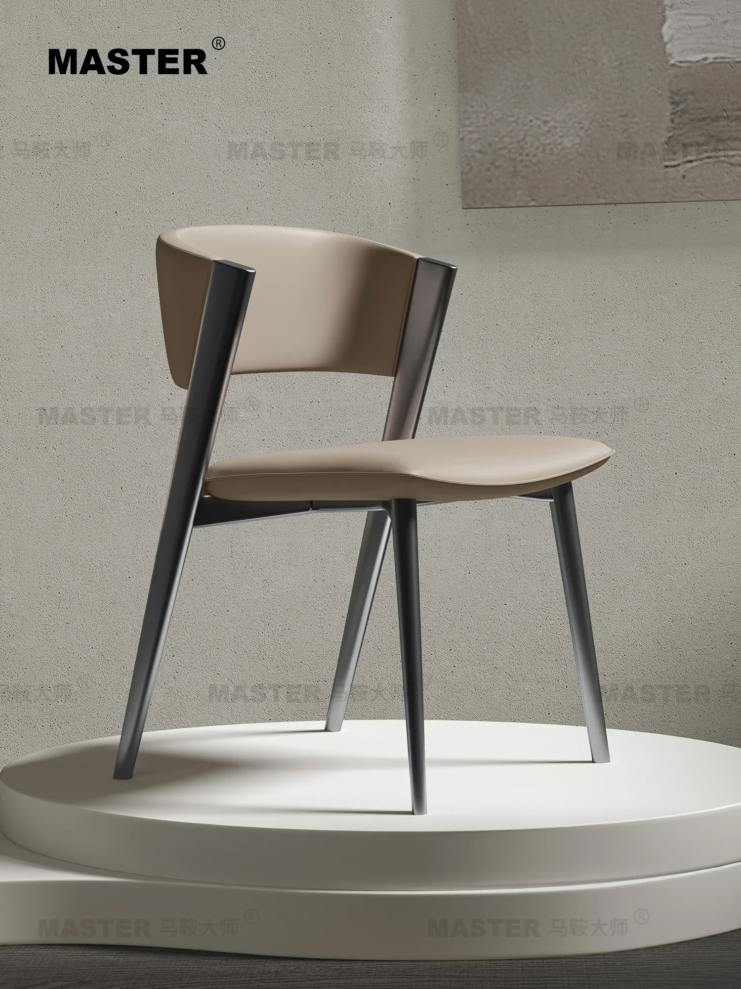 Customized Italian Leather Dining ChairSemi-Arc BackModern Simple DesignMetal FrameHome Room Vanity Chair New Arrivals