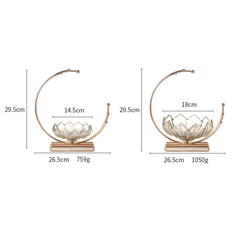 Luxury Glass Fruit Bowls Lotus Flower Shaped Candy Tray Fruit Plates with Metal Base Fruit Basket for Table Dinning Room