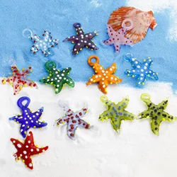 DoreenBeads 2 PCs 3D Starfish Dot Lampwork Glass Jewelry Pendants Necklace Charms Tiny Sea Star Fish Aquarium Decor Accessories