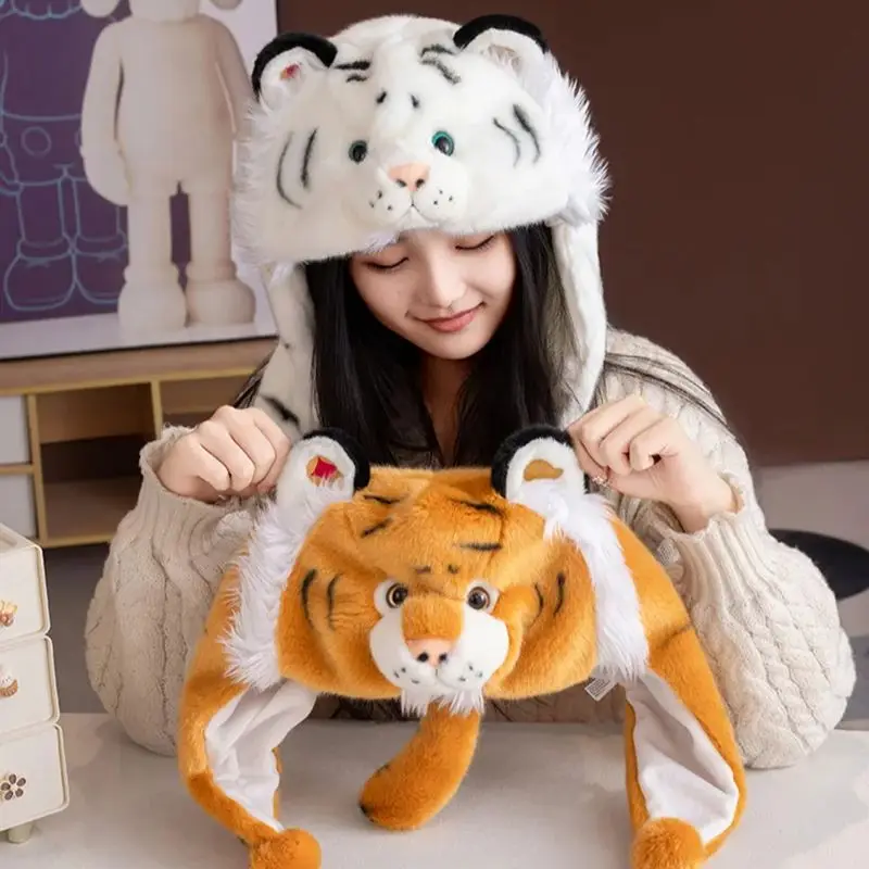 Tiger Hat Soft Stuffed Plush Toys Headwear Winter Warm Hats For Gifts Plushies Animal Doll Cute Tiger Jungle Theme Photo Props