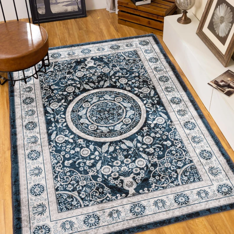 

Area Rug 6x9 Vintage Bohemia Large Persian Non-slip Washable Rug For Living Room Kitchen Bedroom Living Room Flower Design Navy