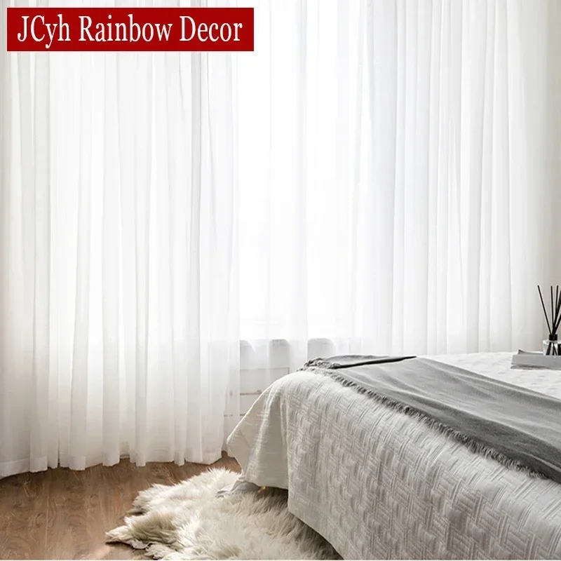 Białe przezroczyste zasłony do salonu okno przezroczysty woal tiulowa zasłona Cortinas zasłony ślubne Home Decor Voilage Firanka