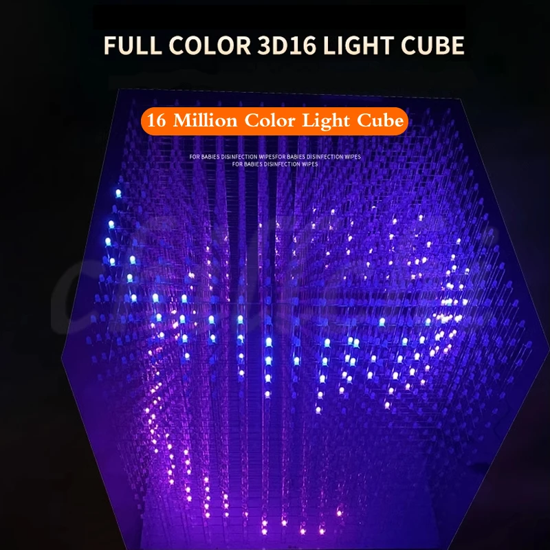 Full Color 16x16x16 Light Cube RGB 3D16 DIY Electronic Kit Bar KTV Voice Control Decoration