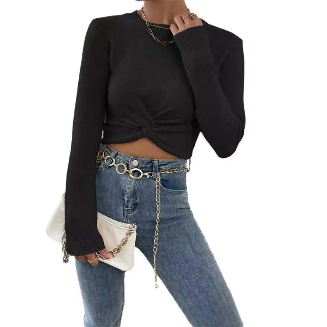 Women's ential Cross Knitted Top Sweater Tight Fit Me Pattern Polyester Fiber Thiened Autumn Season Pure Color