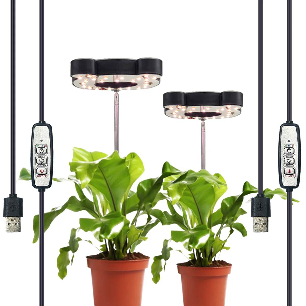 

1/2/3/4pcs Full-Spectrum Plant Grow Light with Height Adjustment 2/4/8H Timer USB Powered for Indoor Gardening