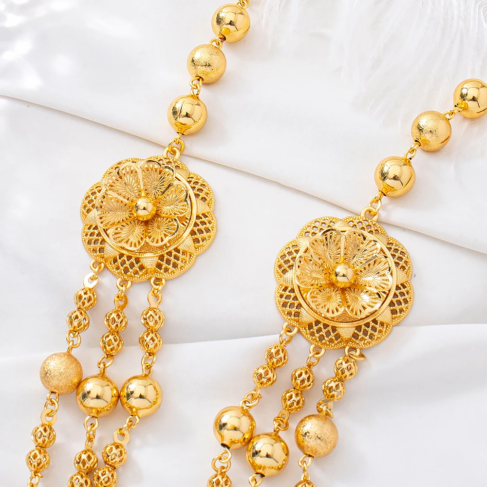 Perlen-Mehrketten-Halskette Quasten-Ohrringe Dubai Nigeria Vergoldetes Schmuckset Braut Hochzeits-Accessoires für Damen Geschenke – Detail 6
