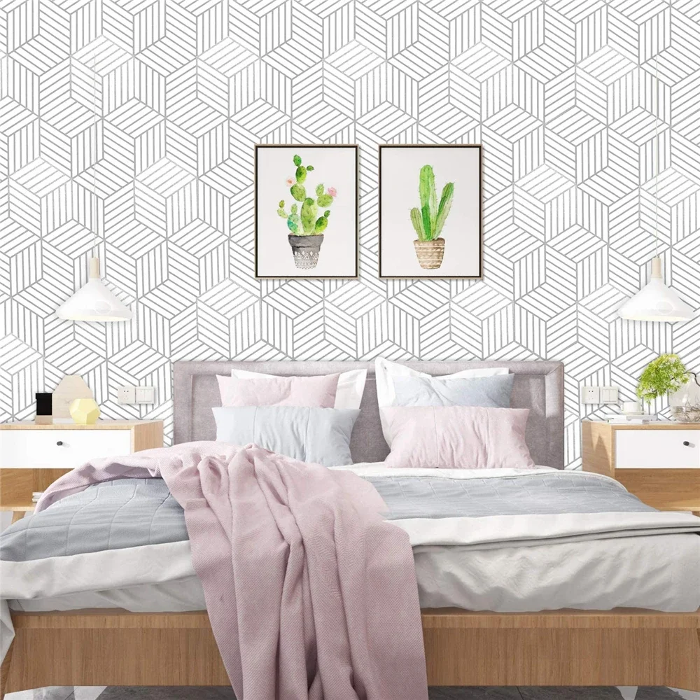 Rayas geométricas de papel tapiz hexagonal dorado autoadhesivo, papel de contacto plateado, decoración de pared, pegatina de vinilo moderna a rayas