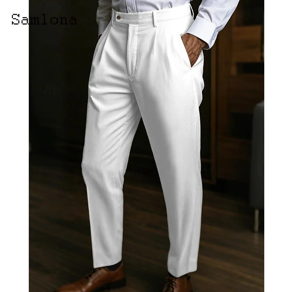 

2025 Men's Stand Pocket LInen Beach Pants Europe Style Naples Trouser Solid Casual Straight Pants Male Ankle-Length Bottoms New