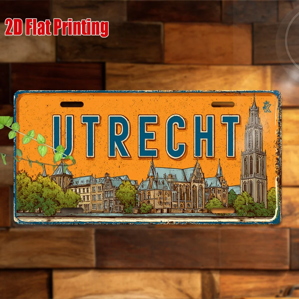 2D Flat Aluminum Utrecht 1pc Vintage Aluminum Sign Wall Decor Retro European Canal Home Vehicle Souvenir