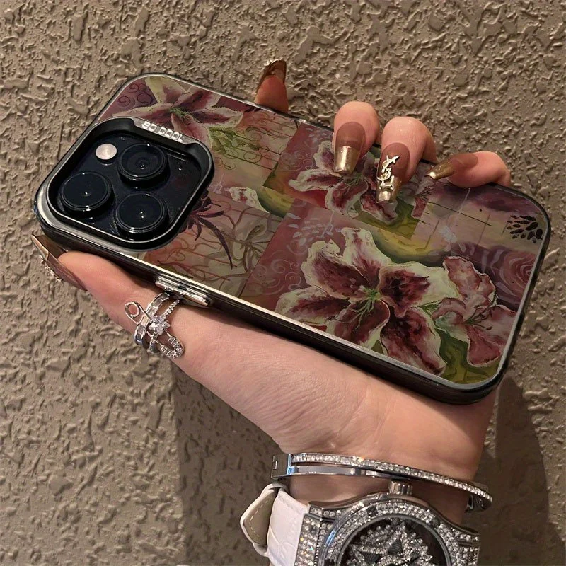 

Vintage Lily Pink Pattern TPU Phone Case for iPhone 16 Pro 15 Pro 14 13 12 11 XS 14 PRO MAX 16 plus 14Pro 12pro Soft Shell